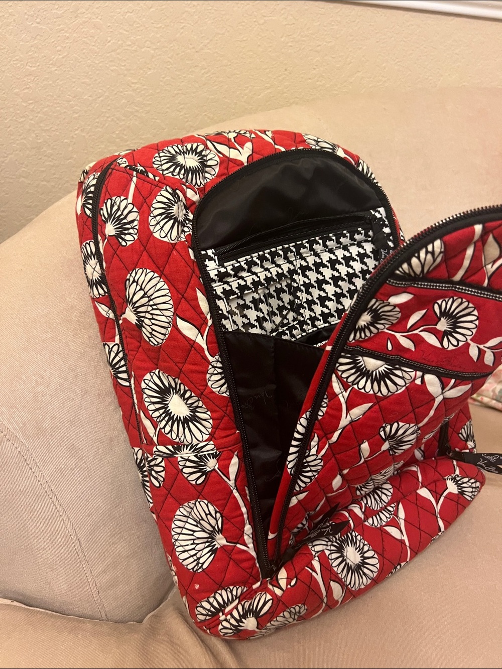 Vera Bradley Red Quilted Floral Backpack - Picture 2 of 12